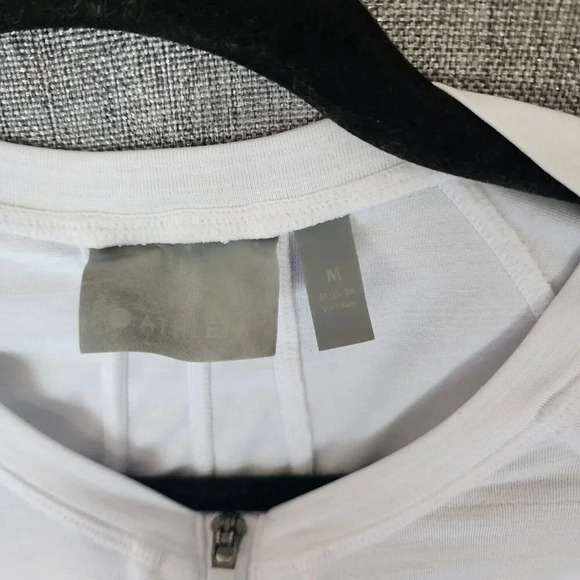 Athleta T-Shirt Women's Size Medium White V-Neck Long Sleeve Front Zip - Picture 6 of 12